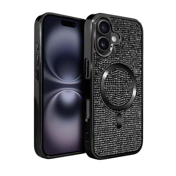 Etui do iPhone 16 Magsafe Tresury Case, diamentowe, z błyszczącą ramką, czarne (7)