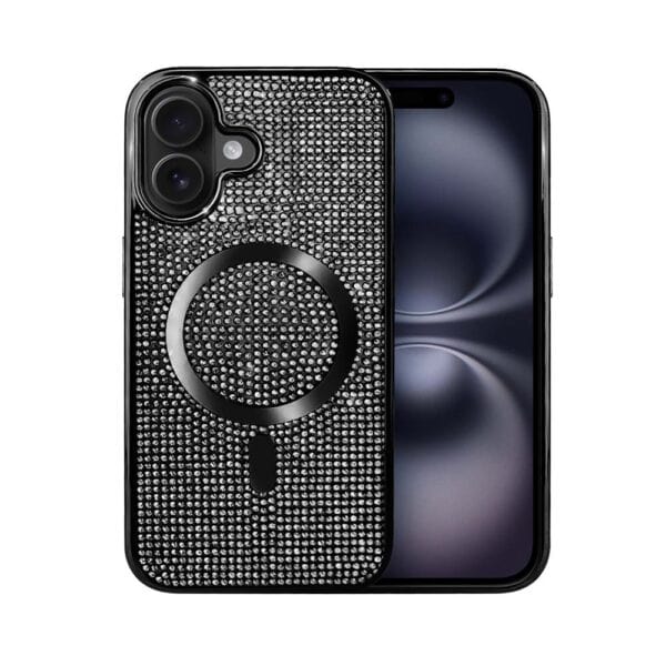 Etui do iPhone 16 Magsafe Tresury Case, diamentowe, z błyszczącą ramką, czarne (8)