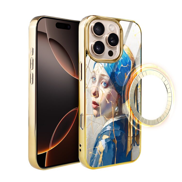 Etui do iPhone 16 Pro, Elite Glass z MagSafe, szklany tył, Kintsugi Art, pęknięte piękno, złote (6)