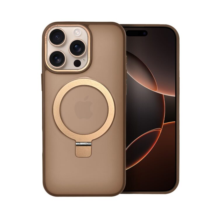 Etui do iPhone 16 Pro Max Metal Cam MagSafe Stand z podstawką, twarde, półprzeźroczyste, pustynny brąz (8)