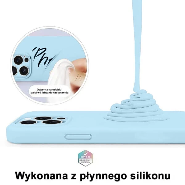 Etui do iPhone 16 Pro Max silikonowe z mikrofibrą soft touch z osłoną na aparat, jasny niebieski (4)