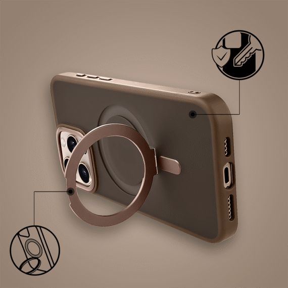 Etui do iPhone 16 Pro Metal Cam MagSafe Stand z podstawką, twarde, półprzeźroczyste, pustynny brąz pop5