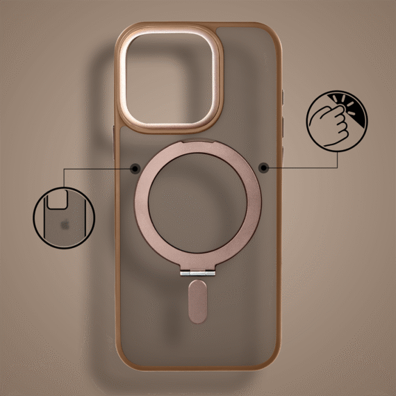 Etui do iPhone 16 Pro Metal Cam MagSafe Stand z podstawką, twarde, półprzeźroczyste, pustynny brąz pop7