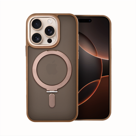 Etui do iPhone 16 Pro Metal Cam MagSafe Stand z podstawką, twarde, półprzeźroczyste, pustynny brąz pop8