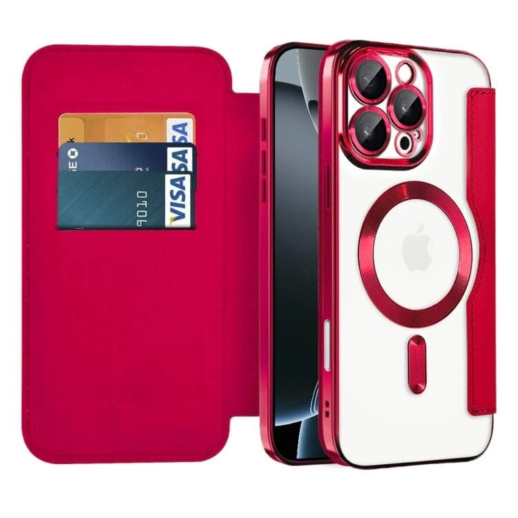 Etui do iPhone 16 Pro typu książka Book Magsafe Lens Protect, z klapką, czerwone (8)