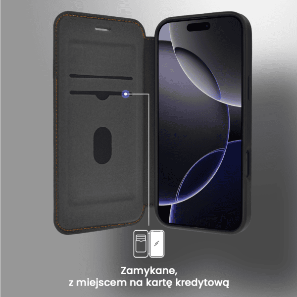 Etui do iPhone 16 Pro z klapką Solid MagSafe Book, typu książka, czarne (1)