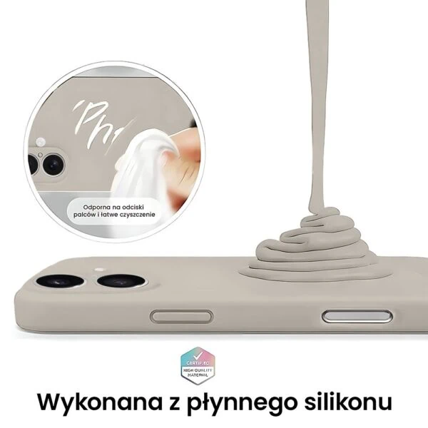 Etui do iPhone 16 silikonowe z mikrofibrą soft touch z osłoną na aparat, cieliste (4)