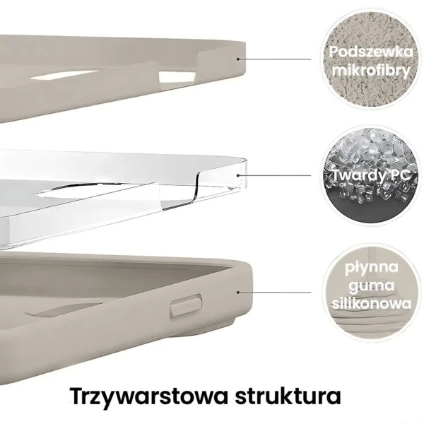 Etui do iPhone 16 silikonowe z mikrofibrą soft touch z osłoną na aparat, cieliste (5)
