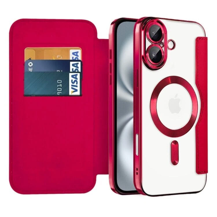 Etui do iPhone 16 typu książka Book Magsafe Lens Protect, z klapką, czerwone (8)