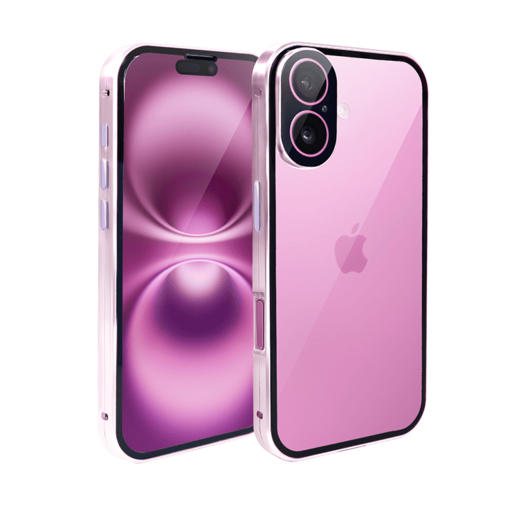 Obudowa do iPhone 16 Plus podwójna szyba i polerowane aluminium 360° magnetyczna, z osłoną aparatu, różowa (6)