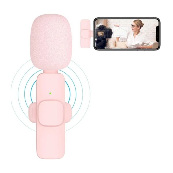 Bezprzewodowy mikrofon krawatowy z wej[ciem USB Typ C dla iPhone, z dBugim ró_owym wBosiem, 2 w zestawie, ró_owy (3)
