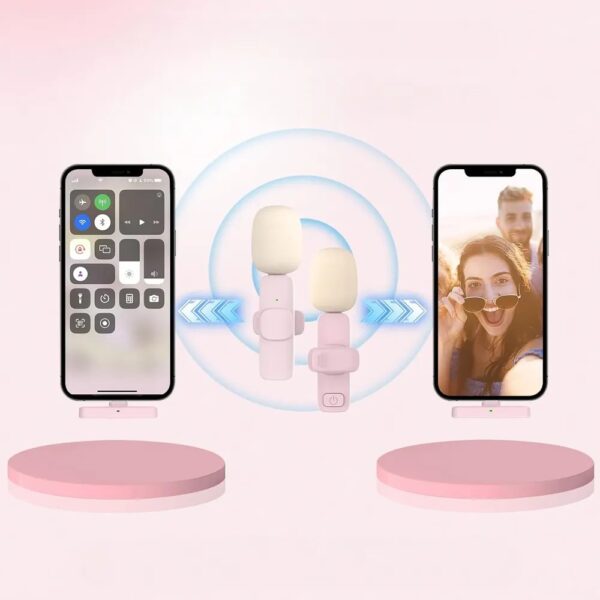 Bezprzewodowy mikrofon krawatowy z wej[ciem USB Typ C dla iPhone, z dBugim ró_owym wBosiem, 2 w zestawie, ró_owy (4)