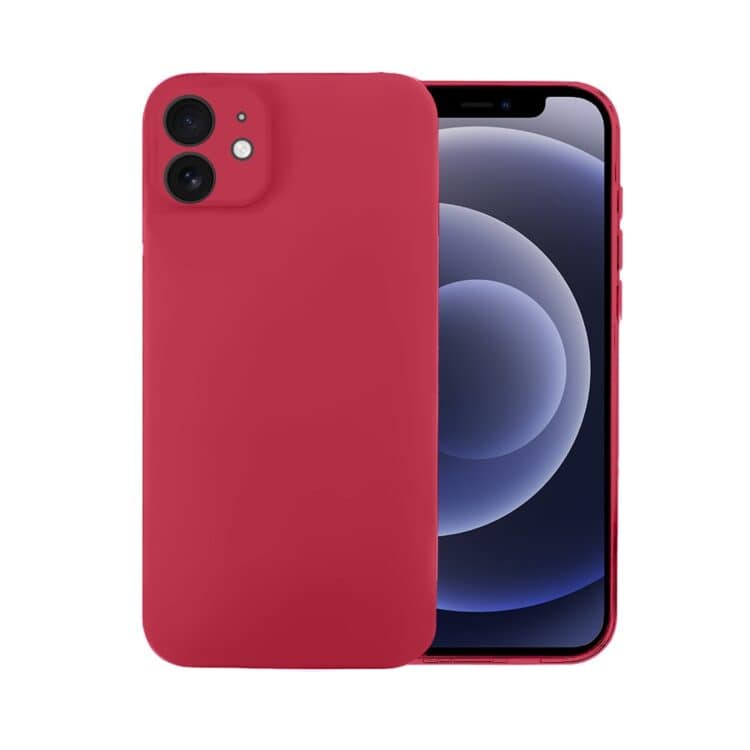 Etui do iPhone 12 silikonowe z mikrofibrą soft touch z osłoną na aparat, ceglasta czerwień (2)