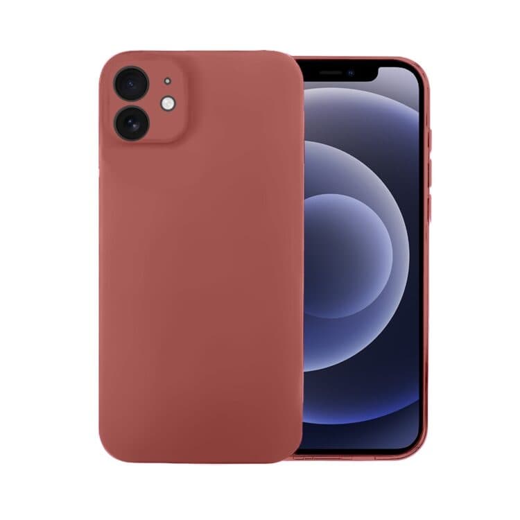 Etui do iPhone 12 silikonowe z mikrofibrą soft touch z osłoną na aparat, gorąca czekolada (2)