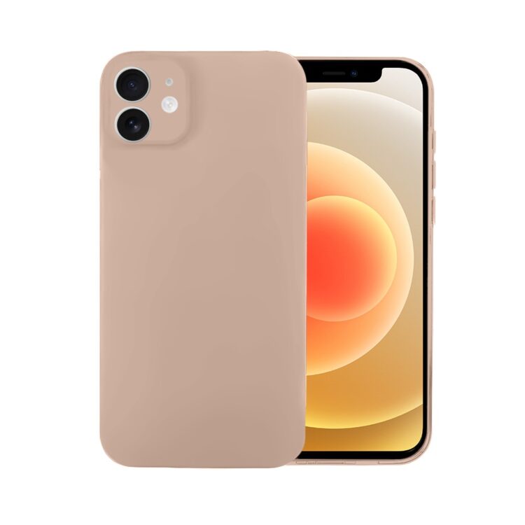 Etui do iPhone 12 silikonowe z mikrofibrą soft touch z osłoną na aparat, kawowe (1)