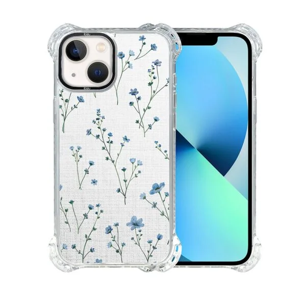 Etui do iPhone 13, Ibizu DropGuard Ultra z MagSafe, drobne niebieskie kwiatki i len (1)