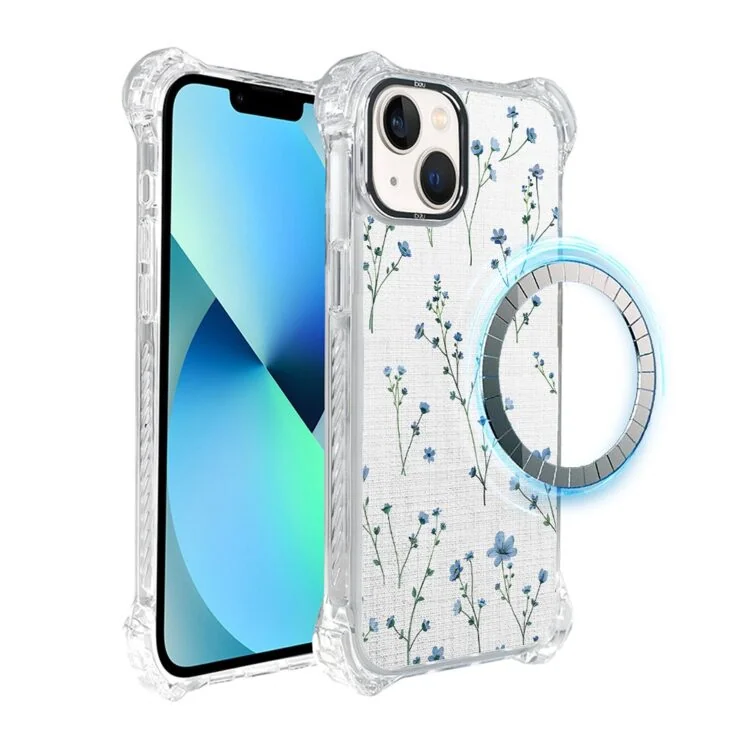 Etui do iPhone 13, Ibizu DropGuard Ultra z MagSafe, drobne niebieskie kwiatki i len (2)