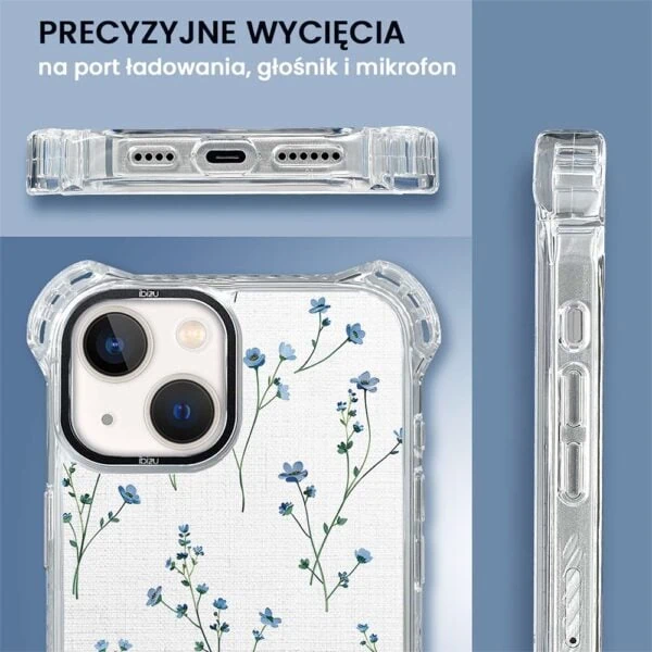 Etui do iPhone 13, Ibizu DropGuard Ultra z MagSafe, drobne niebieskie kwiatki i len (7)
