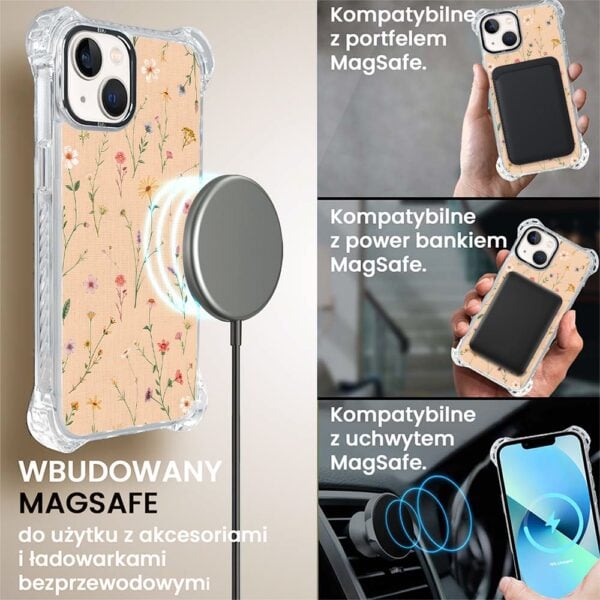 Etui do iPhone 13, Ibizu DropGuard Ultra z MagSafe, kwiaty różnokolorowe na cielistym tle (7)