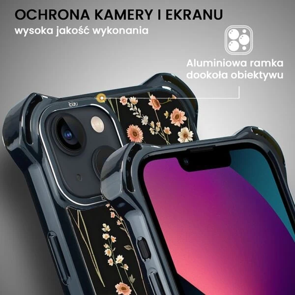 Etui do iPhone 13, Ibizu DropGuard Ultra z MagSafe, kwiaty różnokolorowe na czarnym tle (5)