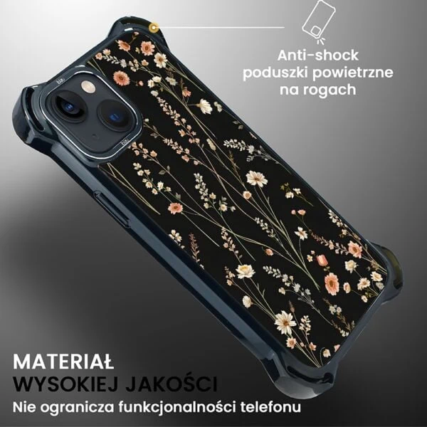 Etui do iPhone 13, Ibizu DropGuard Ultra z MagSafe, kwiaty różnokolorowe na czarnym tle (6)