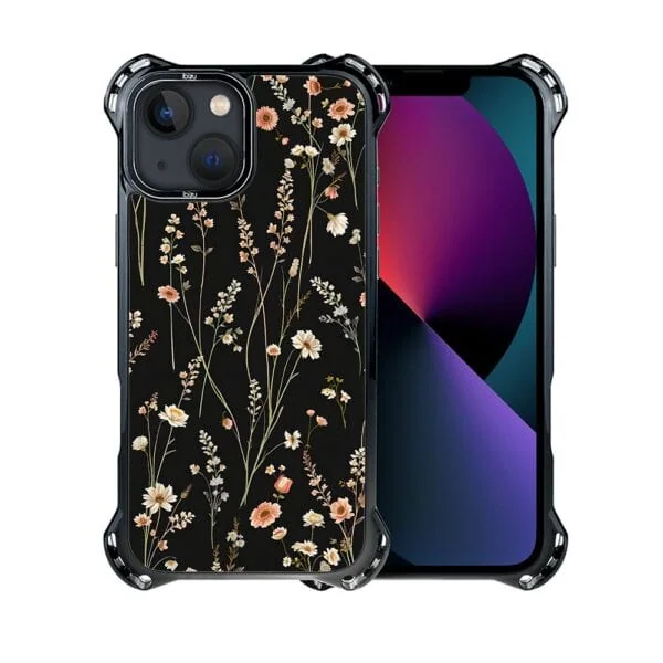 Etui do iPhone 13, Ibizu DropGuard Ultra z MagSafe, kwiaty różnokolorowe na czarnym tle (8)
