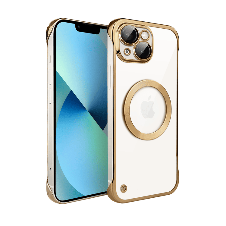 Etui do iPhone 13 MagSafe Luxury Protect Lite przeźroczyste, hybrydowa ochrona kamery, złote (2)