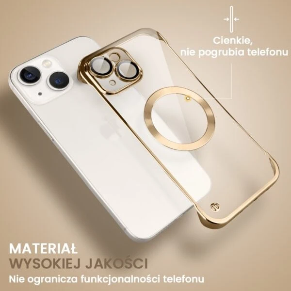 Etui do iPhone 13 MagSafe Luxury Protect Lite przeźroczyste, hybrydowa ochrona kamery, złote (6)