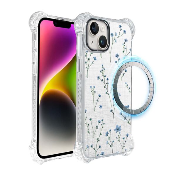 Etui do iPhone 14, Ibizu DropGuard Ultra z MagSafe, drobne niebieskie kwiatki i len (8)