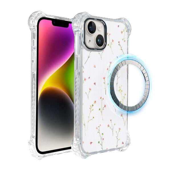 Etui do iPhone 14, Ibizu DropGuard Ultra z MagSafe, drobne różowe kwiatki (1)