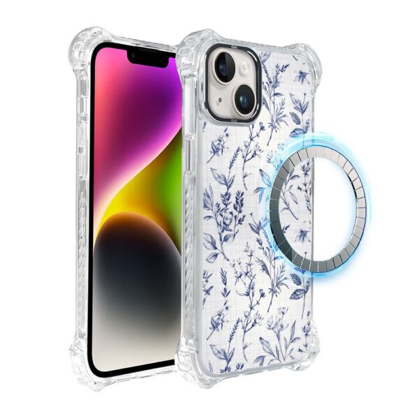 Etui do iPhone 14, Ibizu DropGuard Ultra z MagSafe, kobaltowe kwiatki (1)