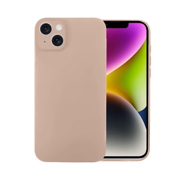 Etui do iPhone 14 Plus silikonowe z mikrofibrą soft touch z osłoną na aparat, kawowe (1)
