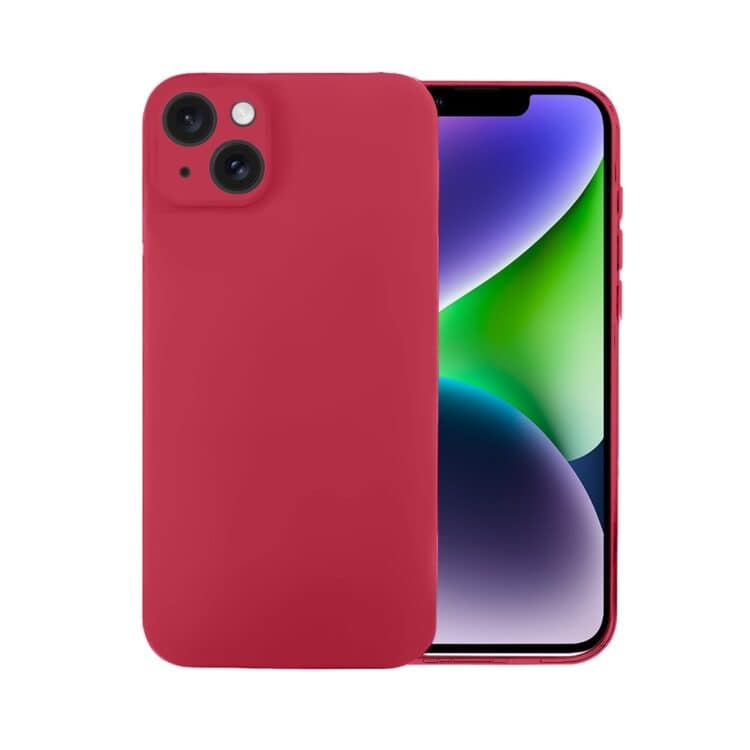 Etui do iPhone 14 silikonowe z mikrofibrą soft touch z osłoną na aparat, ceglasta czerwień (2)