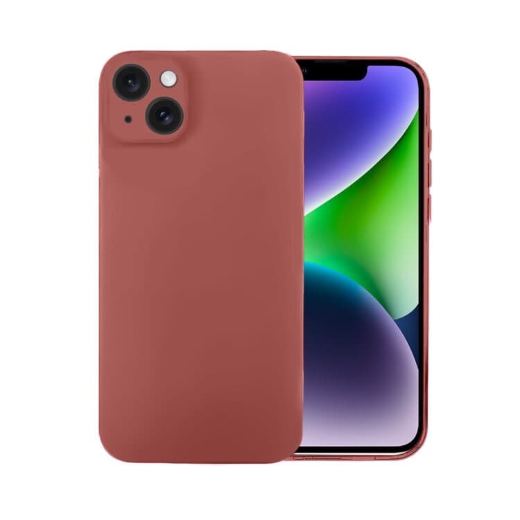 Etui do iPhone 14 silikonowe z mikrofibrą soft touch z osłoną na aparat, gorąca czekolada (2)