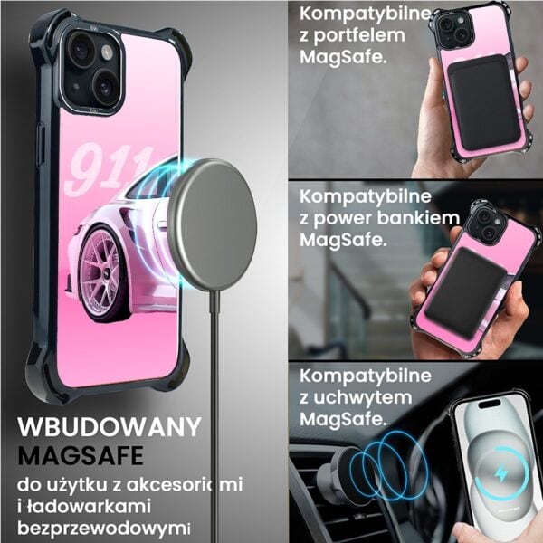 Etui do iPhone 15, Ibizu DropGuard Ultra z MagSafe, TechDrive, 911 różowe (3)