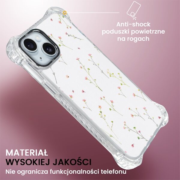 Etui do iPhone 15, Ibizu DropGuard Ultra z MagSafe, drobne różowe kwiatki (8)
