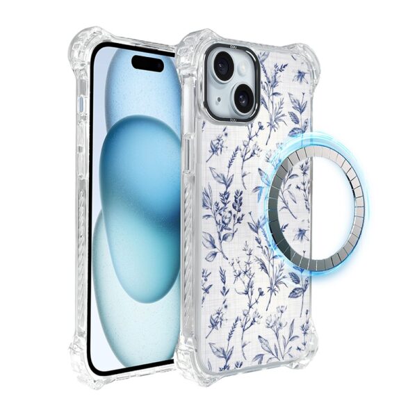 Etui do iPhone 15, Ibizu DropGuard Ultra z MagSafe, kobaltowe kwiatki (3)
