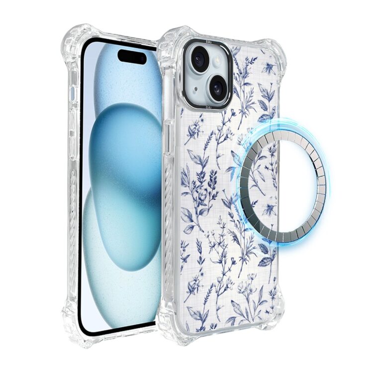 Etui do iPhone 15, Ibizu DropGuard Ultra z MagSafe, kobaltowe kwiatki (3)