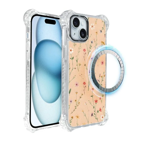 Etui do iPhone 15 Plus, Ibizu DropGuard Ultra z MagSafe, kwiaty różnokolorowe na cielistym tle (2)