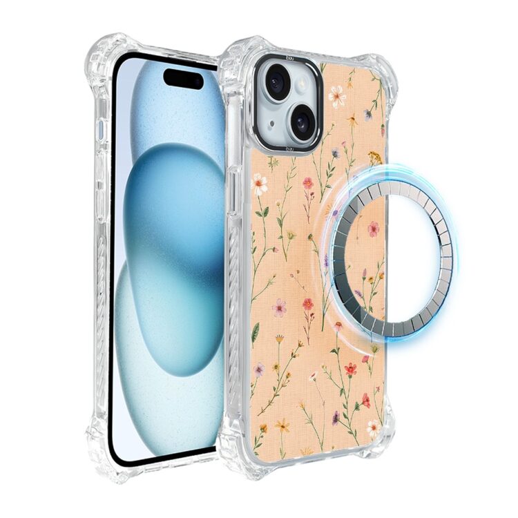 Etui do iPhone 15 Plus, Ibizu DropGuard Ultra z MagSafe, kwiaty różnokolorowe na cielistym tle (2)