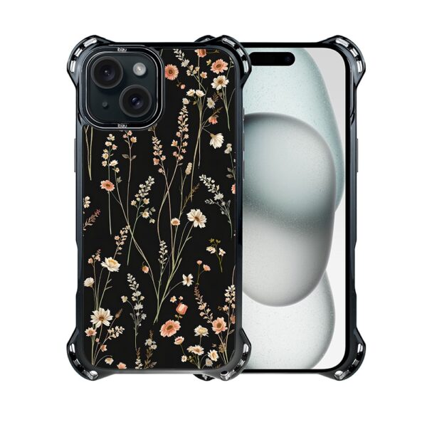 Etui do iPhone 15 Plus, Ibizu DropGuard Ultra z MagSafe, kwiaty różnokolorowe na czarnym tle (8)