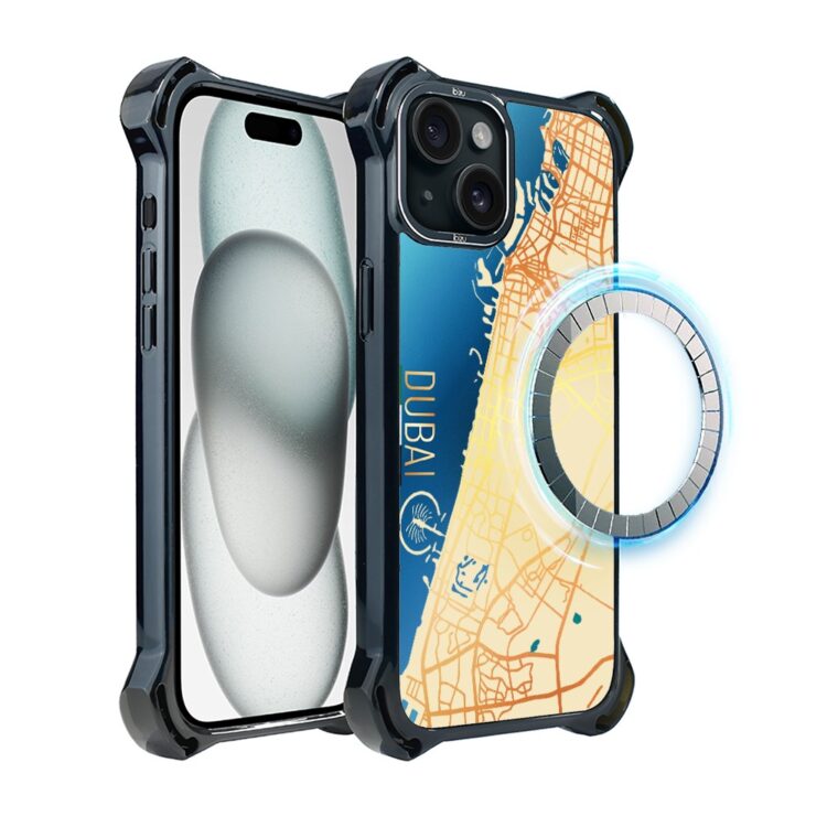Etui do iPhone 15 Plus, Ibizu DropGuard Ultra z MagSafe, mapy świata, Dubai (3)