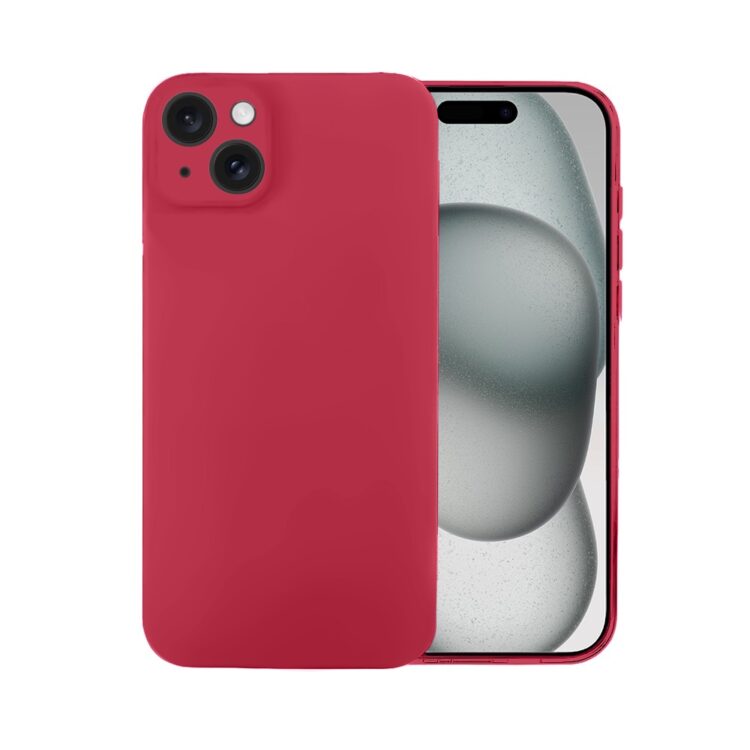 Etui do iPhone 15 silikonowe z mikrofibrą soft touch z osłoną na aparat, ceglasta czerwień (2)