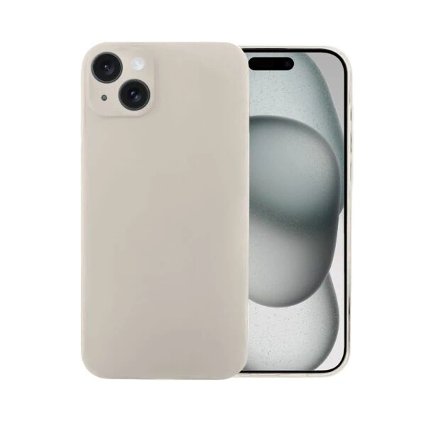 Etui do iPhone 15 silikonowe z mikrofibrą soft touch z osłoną na aparat, cieliste (2)