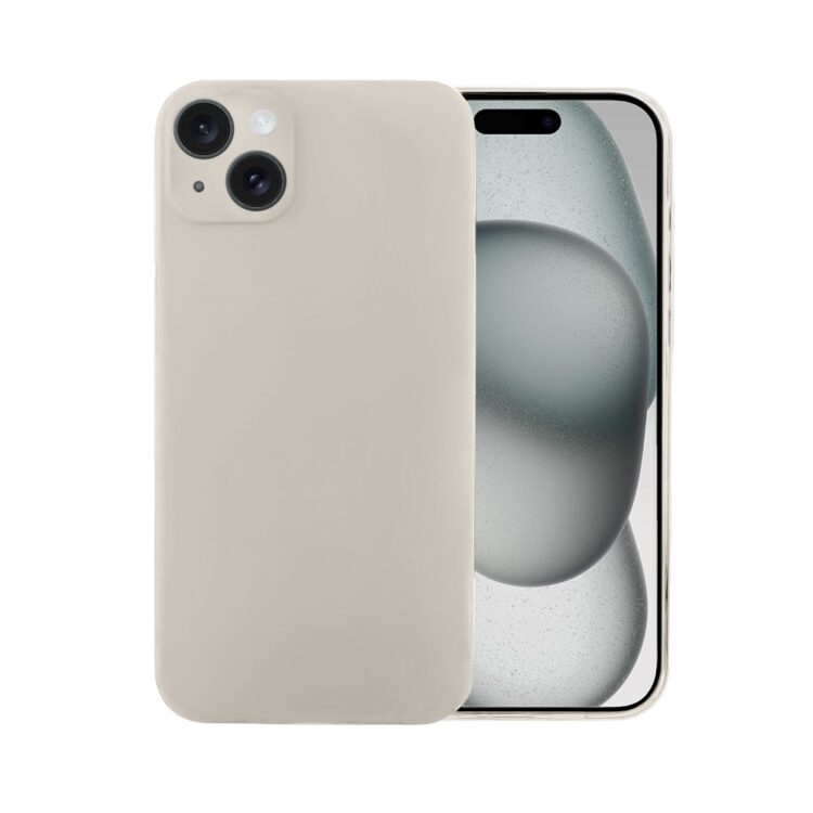 Etui do iPhone 15 silikonowe z mikrofibrą soft touch z osłoną na aparat, cieliste (2)