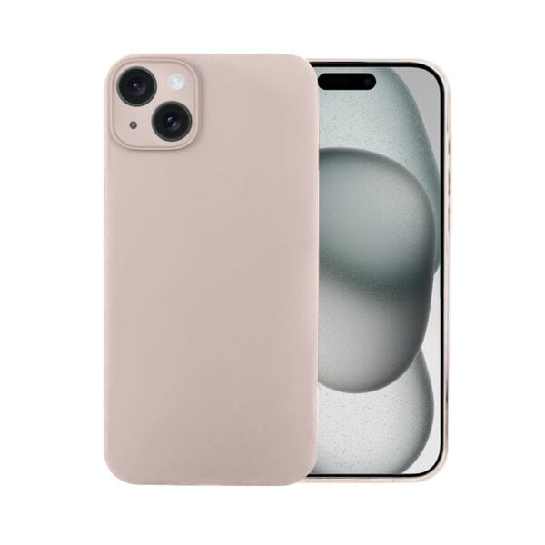 Etui do iPhone 15 Plus silikonowe z mikrofibrą soft touch z osłoną na aparat, cieliste