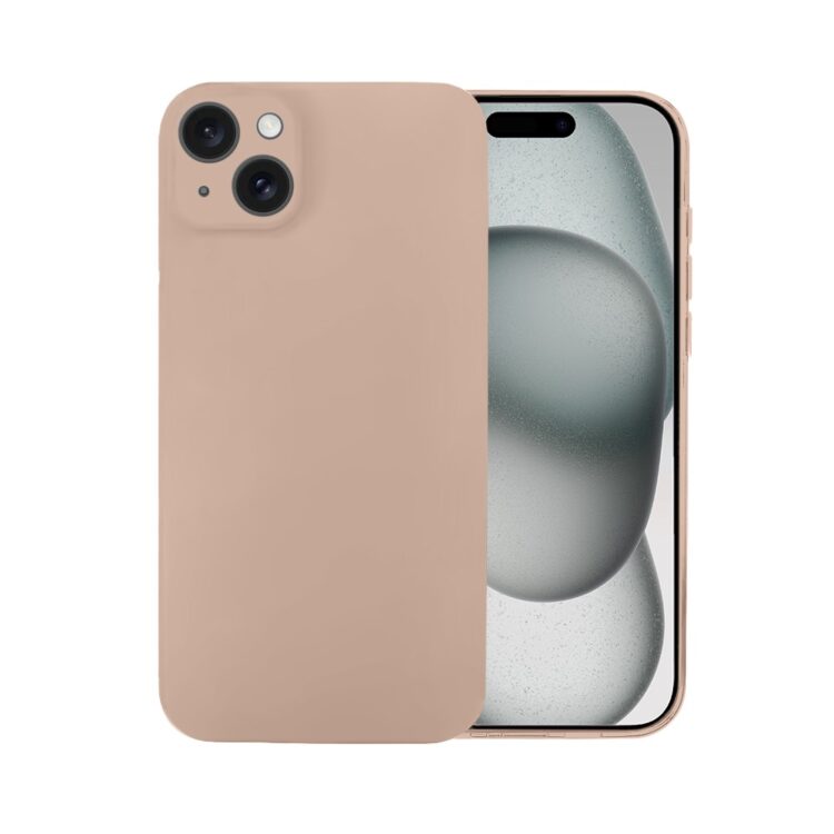 Etui do iPhone 15 silikonowe z mikrofibrą soft touch z osłoną na aparat, kawowe (1)