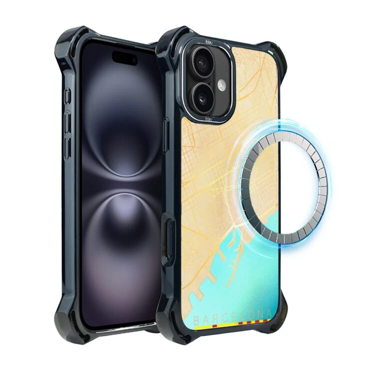 Etui do iPhone 16, Ibizu DropGuard Ultra z MagSafe, Barcelona mapa (3)