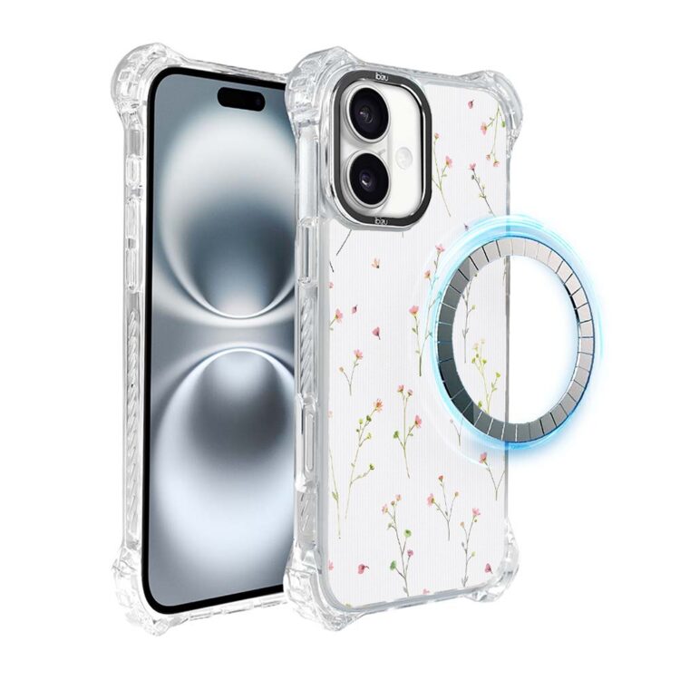Etui do iPhone 16, Ibizu DropGuard Ultra z MagSafe, drobne różowe kwiatki (1)