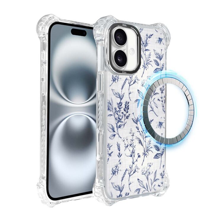 Etui do iPhone 16, Ibizu DropGuard Ultra z MagSafe, kobaltowe kwiatki (1)